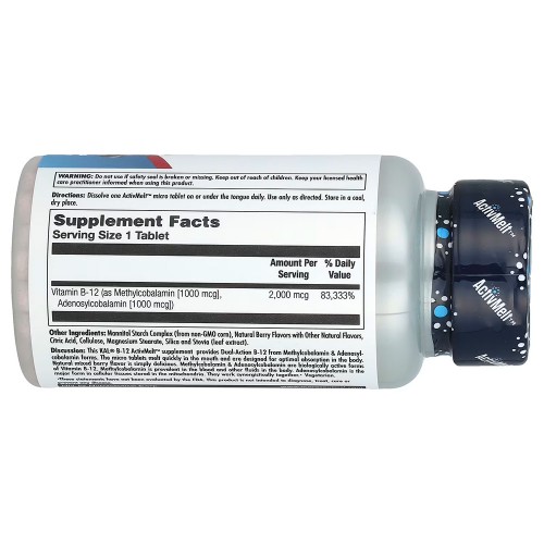 KAL, витамин B-12 (в виде метилкобаламина и аденосилкобаламина), с ягодным вкусом, 2000 мкг, 60 мини-таблеток KAL, витамин B-12 (в виде метилкобаламина и аденосилкобаламина), с ягодным вкусом, 2000 мкг, 60 мини-таблеток